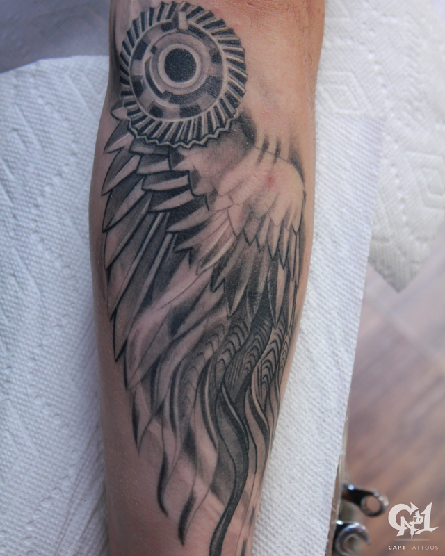 Mechanical Wing Tattoo by Capone TattooNOW