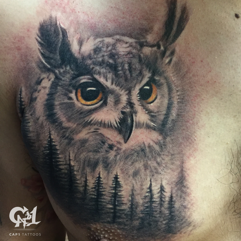 realistic owl tattoo