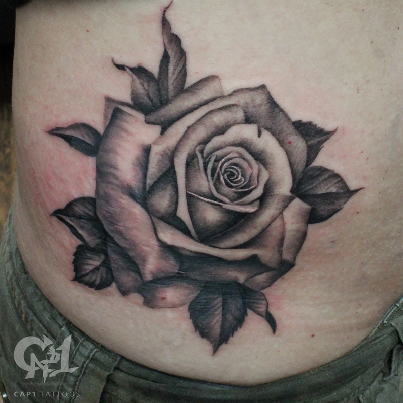Realistic Rose Tattoo Black And Grey
