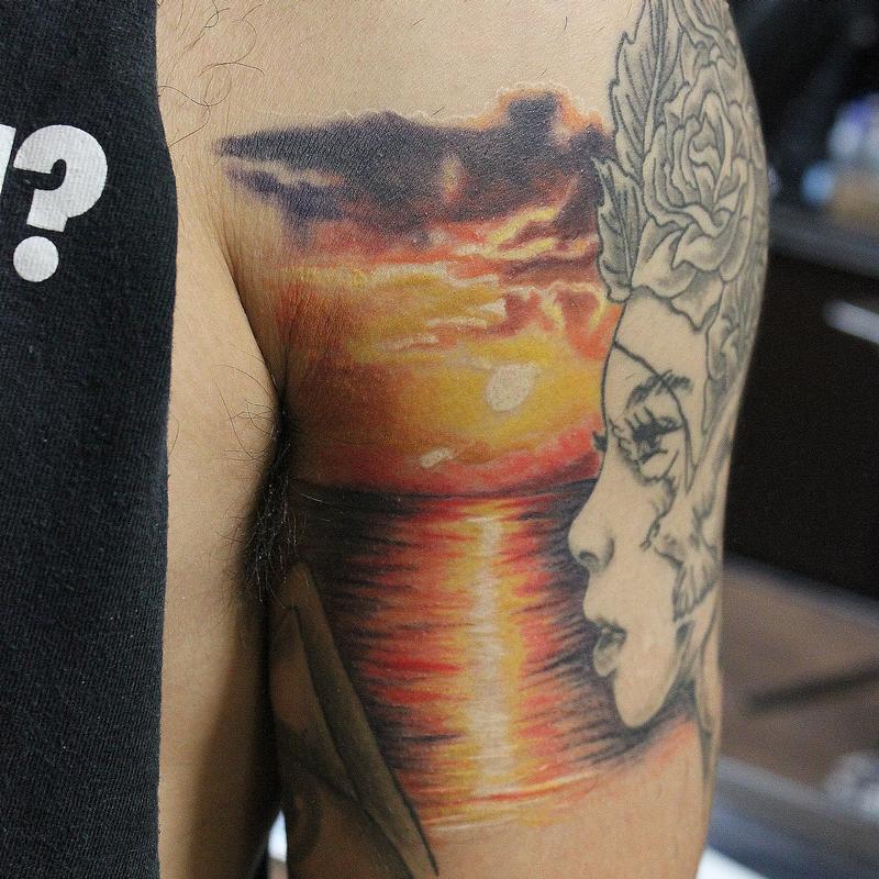 ocean sunset themed sleeve tattoo dallasTikTok Search