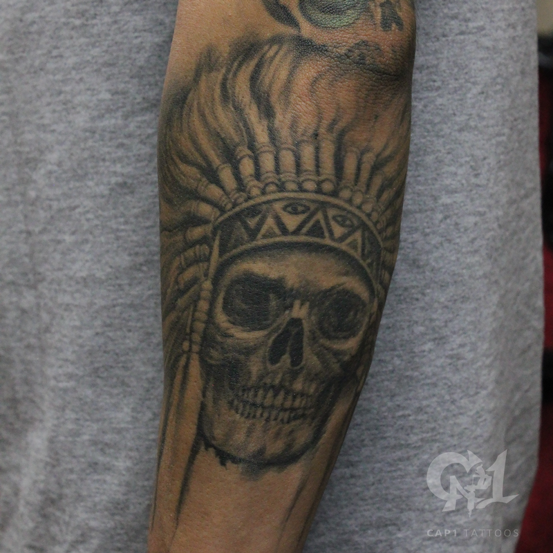 Native American Skull Tattoo by Capone TattooNOW