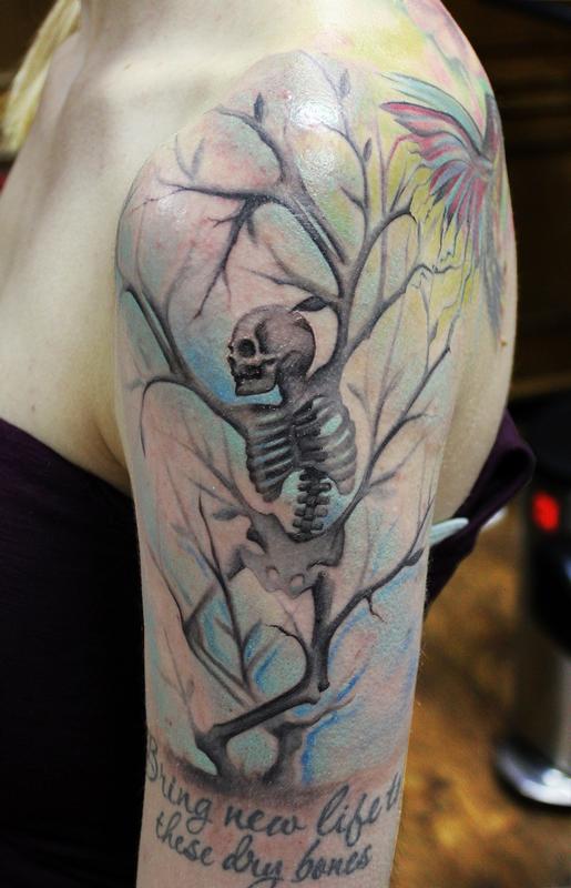 Calf Skull Dotwork Tree Tattoo by Dermagrafics