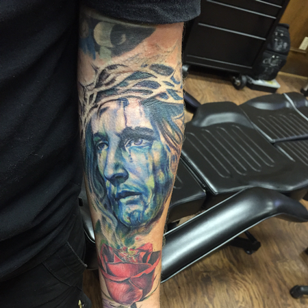 Tattoos - Colored Jesus Christ with Thorns - 120388