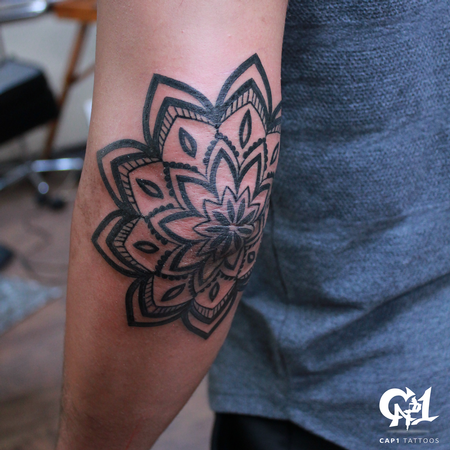 Tattoos - Mandala Elbow Tattoo - 126645