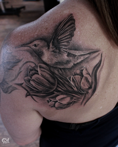 Tattoos - Hummingbird and Flowers Tattoo - 130062