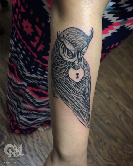 Tattoos - Owl and Locket Arm Tattoo - 123638