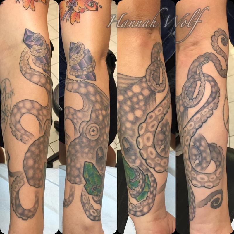 octopus with crystals by Hannah Wolf: TattooNOW