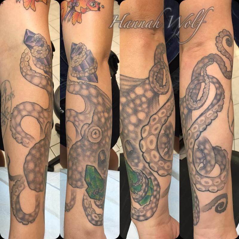 octopus with crystals by Hannah Wolf: TattooNOW octopus with crystals by Hannah Wolf: TattooNOW