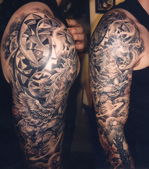Abstract Unicorn Space Tattoo by Chris Dingwell: TattooNOW Abstract Unicorn Space Tattoo by Chris Dingwell: TattooNOW