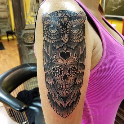 Owl Skull Tattoo by David Baran