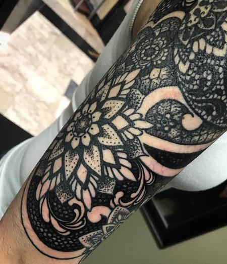 Tattoos - Stippled Ornated Half Sleeve - 132491