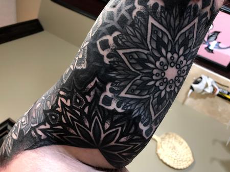 Tattoos - Underarm of finished geometric and mandala half sleeve - 137303