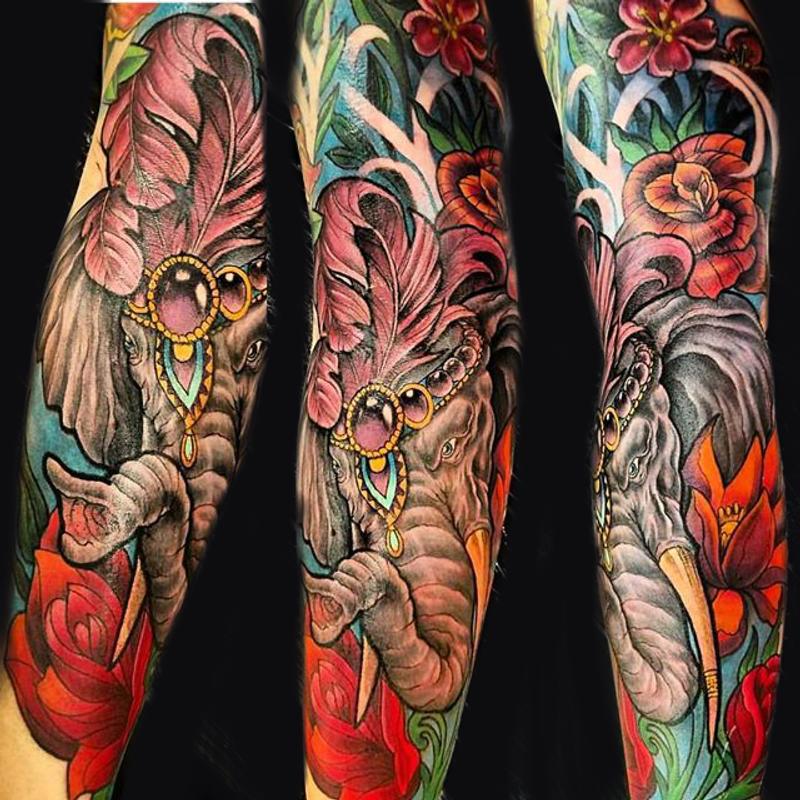 Painted Temple  Tattoos  Body Part Arm Sleeve  Matt Morrison Elephant