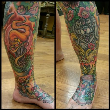 Christopher Bowen - Mushrooms and rabbit and candle part of leg sleeve