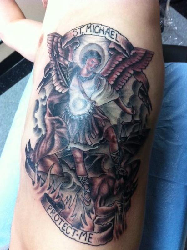 classic tattoo, black work, religious, cleveland, traditional by Matt  Simmons: TattooNOW