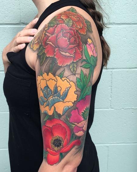Tattoos - Full Color Flower Half Sleeve Tattoo - 116343