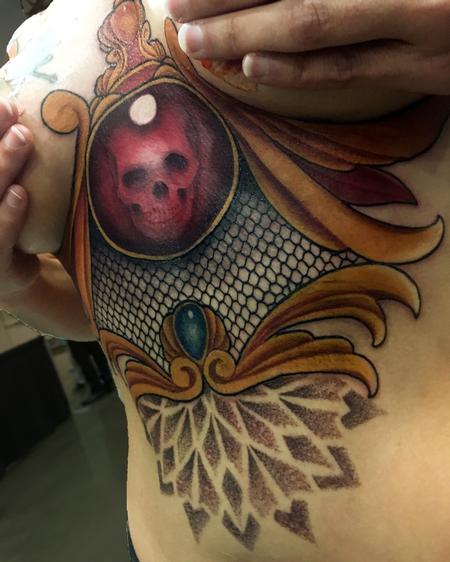 Tattoos - Skull Jewel Sternum tattoo - 122691