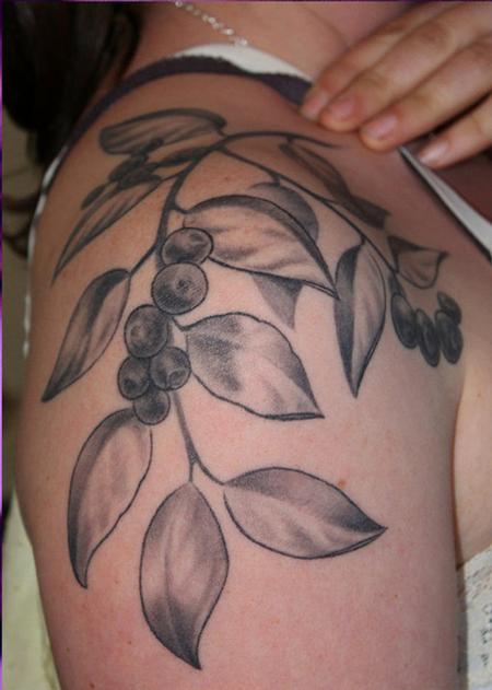 Tattoos - huckleberries black and grey tattoo - 84474