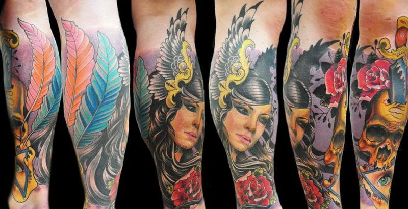 Color leg sleeve tattoo by Damian Mills: TattooNOW Color leg sleeve tattoo by Damian Mills: TattooNOW