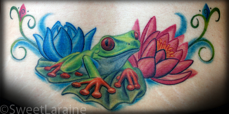 Tree Frog On Water Lily By Sweet Laraine Tattoonow