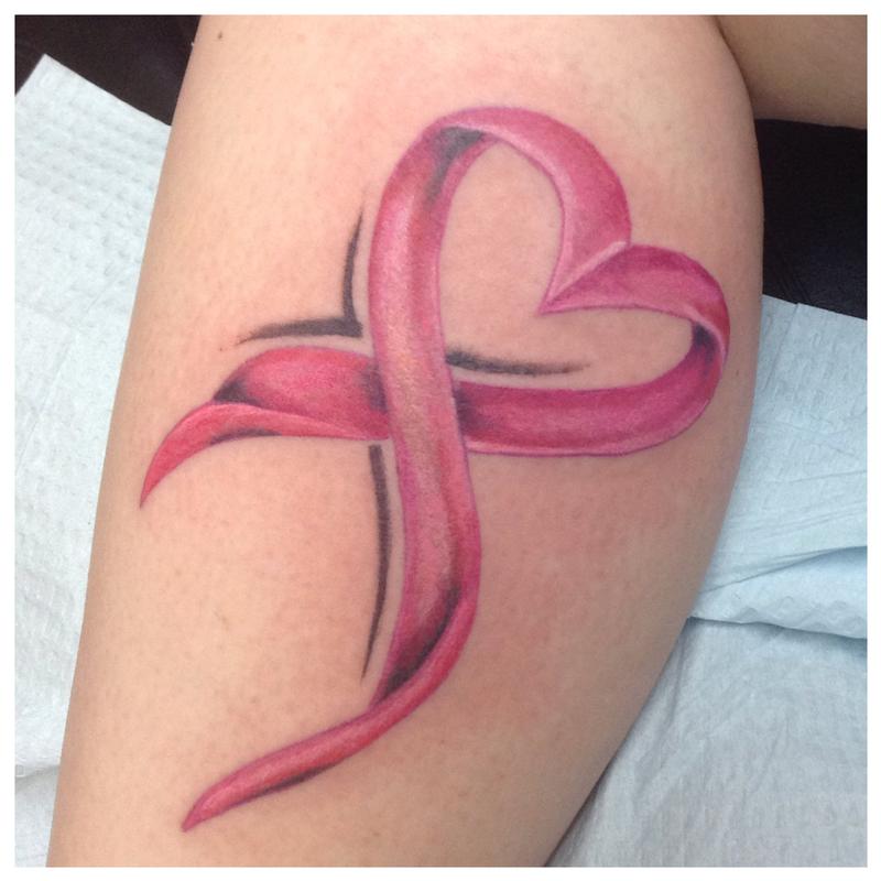 Tattoo uploaded by Jessica  Double awareness ribbon pink for breast cancer  purple for pancreatic cancer My mom was a 28 year breast cancer survivor  before dying from pancreatic cancer This tattoo