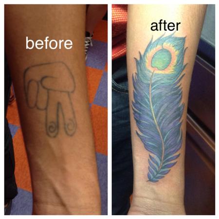 Peacock Feather Cover Up by Cat Johnson: TattooNOW