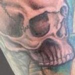 Tattoos - Skull with green floral cover up - 129417