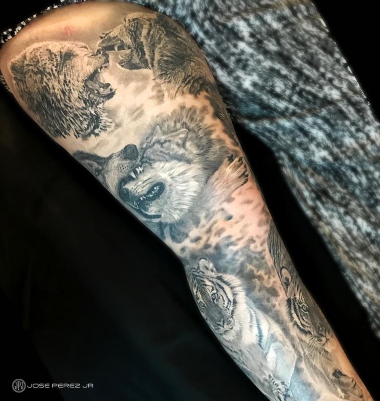 Animal leg sleeve by Jose Perez Jr: TattooNOW