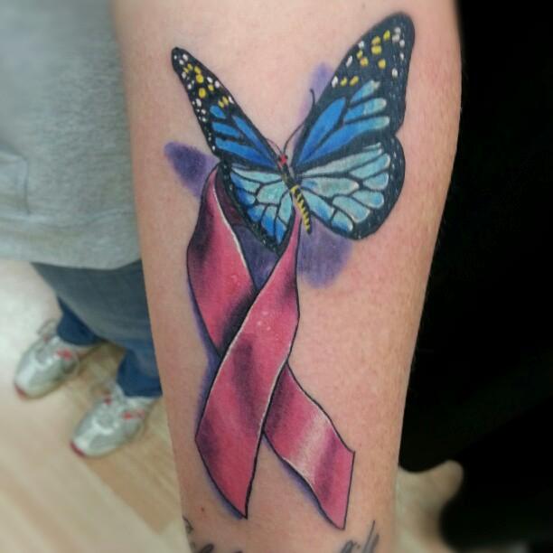 Breast Cancer Ribbon Butterfly Tattoo