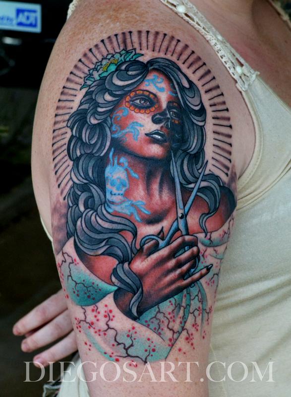 Day Of The Dead Girl With Shears Tattoo By Diego Tattoonow