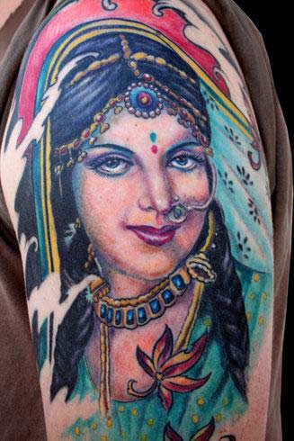 Tattoos - Hindu Woman Portrait Tattoo - 25443