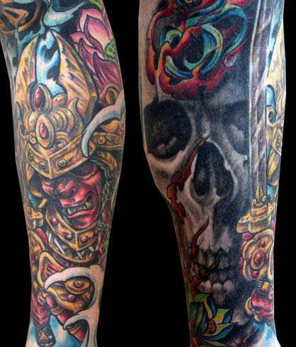 Tattoos - Warrior and Skull Sleeve Tattoo - 25450