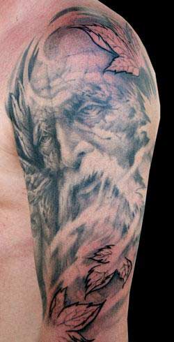 Tattoos - Realistic Portrait Tattoo with Leaves - 25451