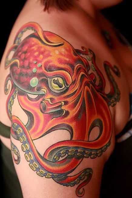 Tattoos - Color Octopus Shoulder Tattoo - 115644