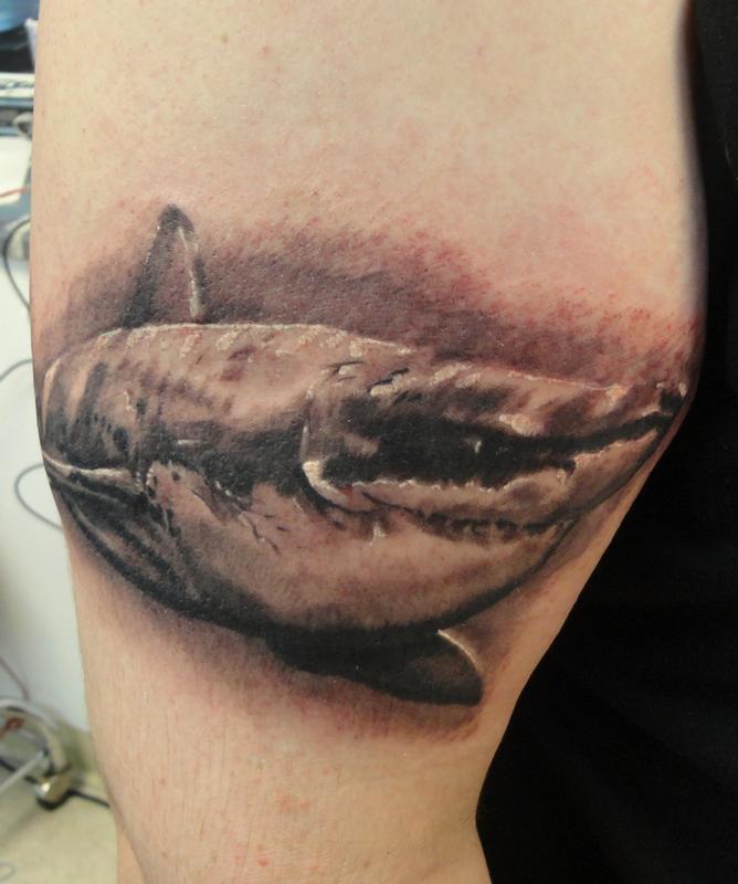 shark underwater tattoo black and grey ian mckown by Ian Robert McKown:  TattooNOW