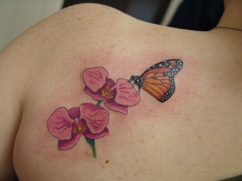 Orchid And Butterfly Tattoo By Blaze Schwaller Tattoonow