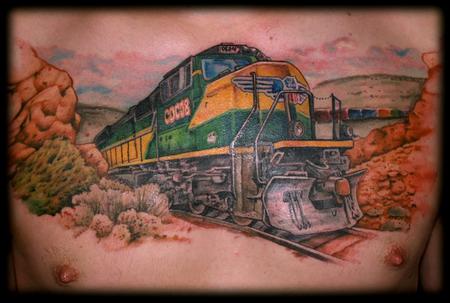 Tattoos - Photo Realistic Color Train Chest Piece - 67879
