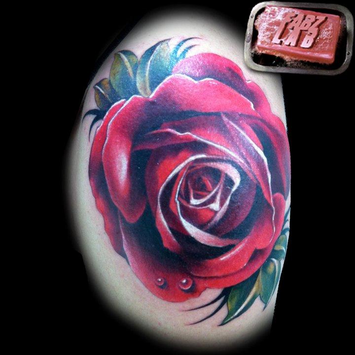 Rose Tattoo with Dew Drops by Fabian Danger De Gaillande: TattooNOW Rose Tattoo with Dew Drops by Fabian Danger De Gaillande: TattooNOW