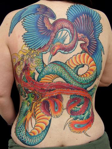 Grey Ink Dragon vs Phoenix Tattoo Design by qubee on DeviantArt