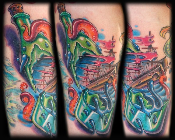 Ship in a Bottle Tattoo by Shawn Will: TattooNOW