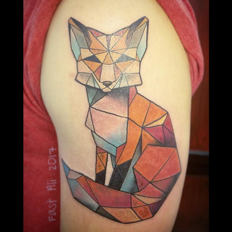 Watercolor style fox tattoo on the left forearm #40 Watercolor style fox tattoo on the left forearm