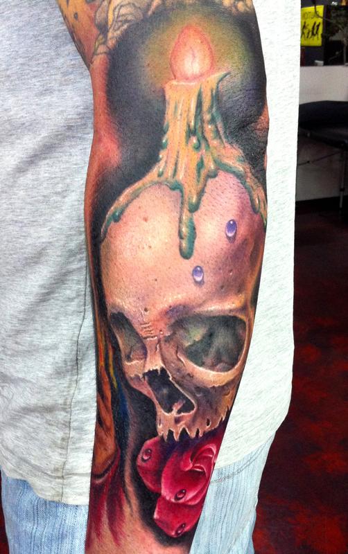 Rose, Skull and candle tattoo by Ganso Galvao: TattooNOW