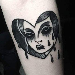 Tattoos - Blackwork Face in Heart - 128637