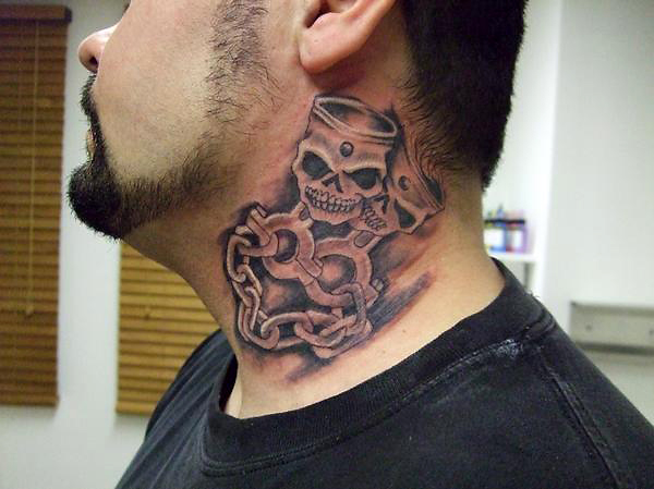 japanese Skull With Chain Tattoo Design