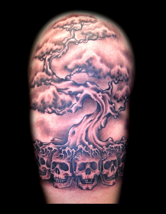 Premium AI Image  skull and root tree tattoo design illustration