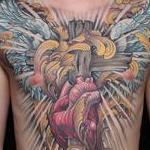 Tattoos - Heart, cross, sword and wings chest piece - 115776