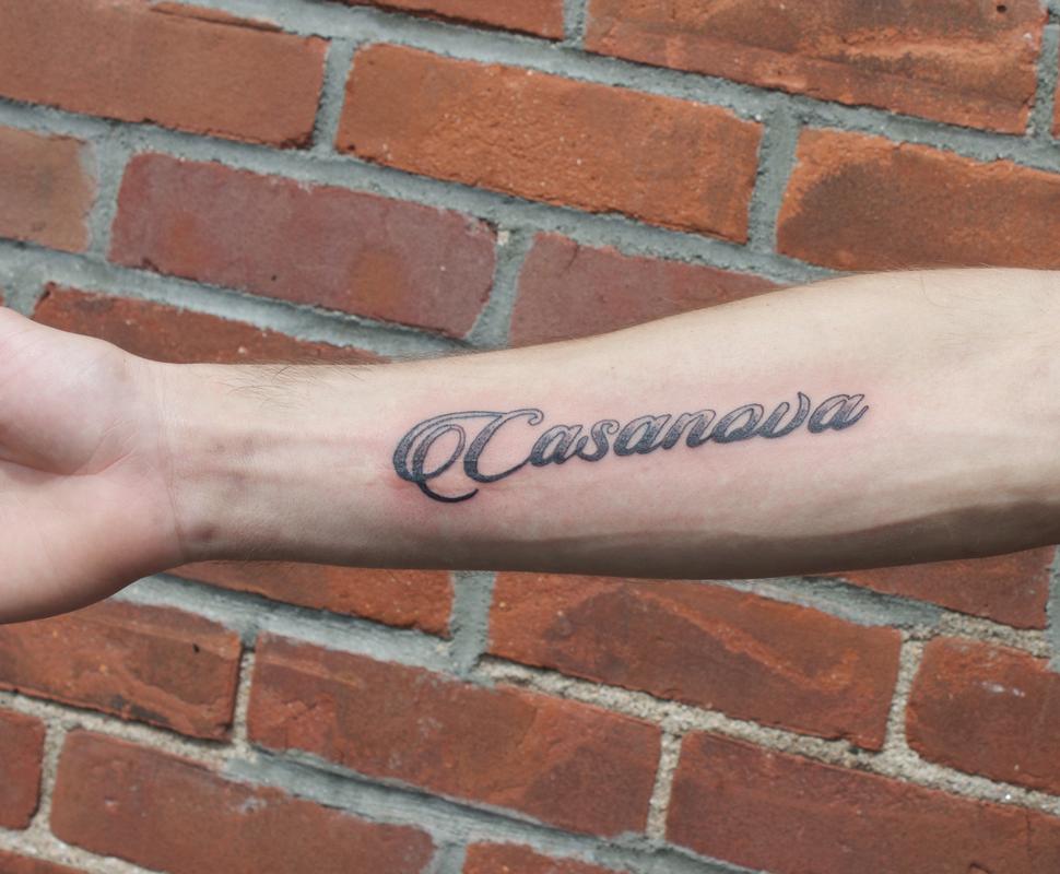 4. Small name tattoos on forearm - wide 7