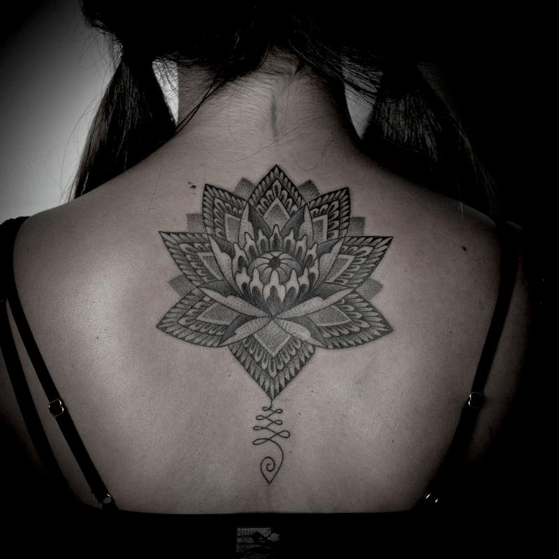 blackwork dotwork lotus unalome by Halley Mason: TattooNOW