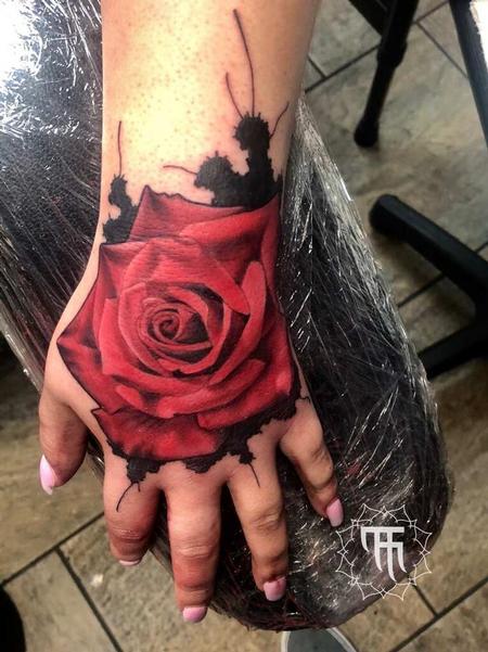 Red Rose on Hand Tattoo