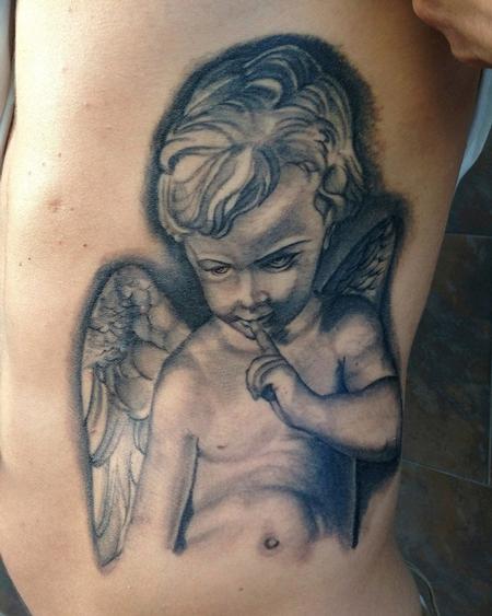 Tattoos - Realist tattoo of the sculpture of Falconet in black an grey on ribs - 89152